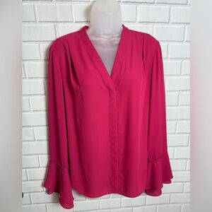 Calvin Klein fuchsia Blouse with Bell Sleeves and Mandarin Collar/size L